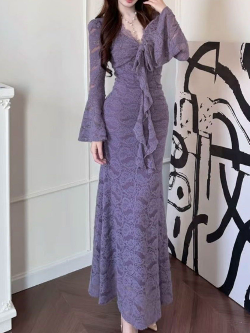 Womens Fashionable And Sexy Lace Long-Sleeve Dress