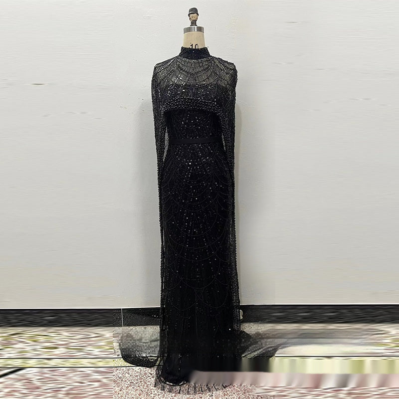 Pearl Embroidery Material Evening Party Dress