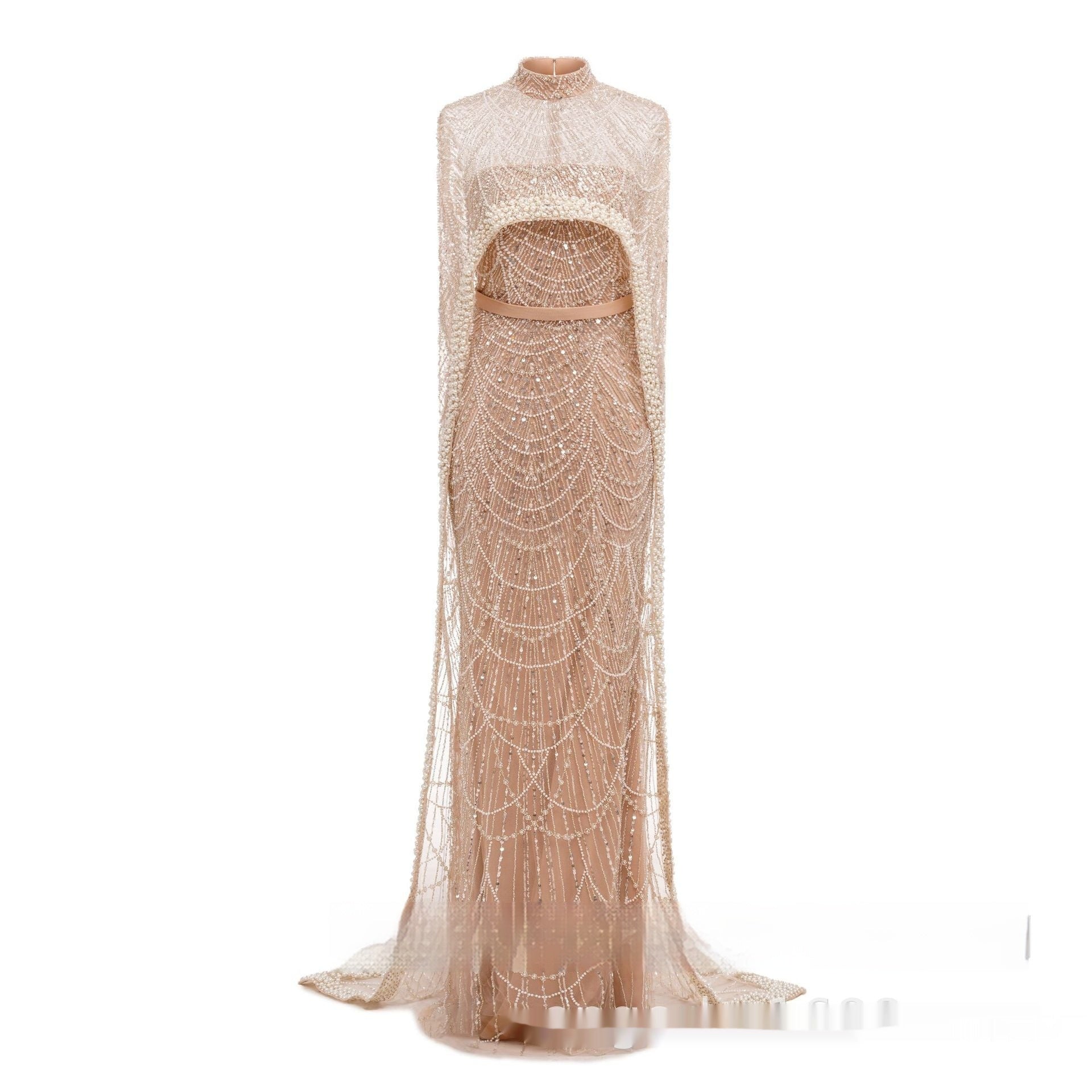 Pearl Embroidery Material Evening Party Dress