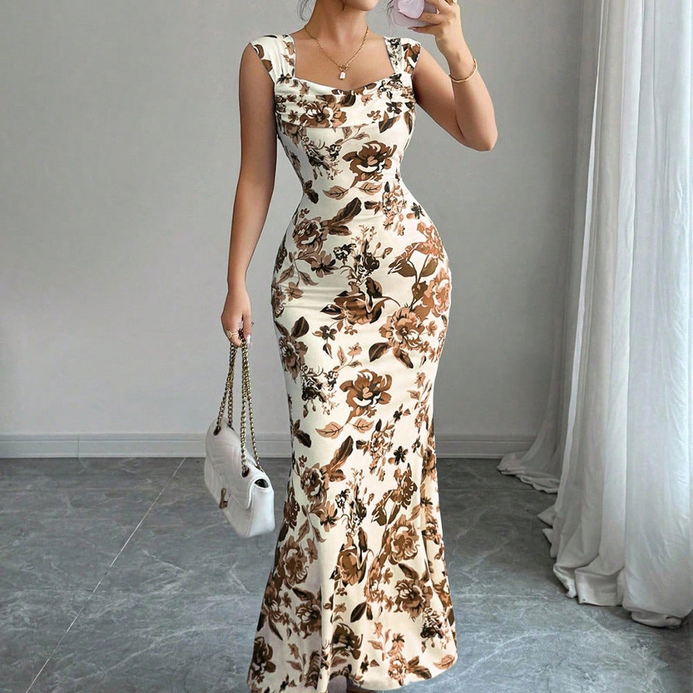 Sweet High Waist Printed Tie Dress