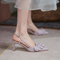 One-line Buckle Leather Elegant Flower Pointed Sandals
