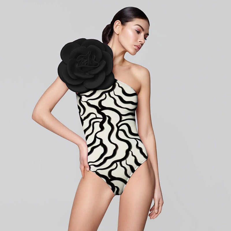 Women's Big Flower High Quality One-piece Swimsuit All-matching Women