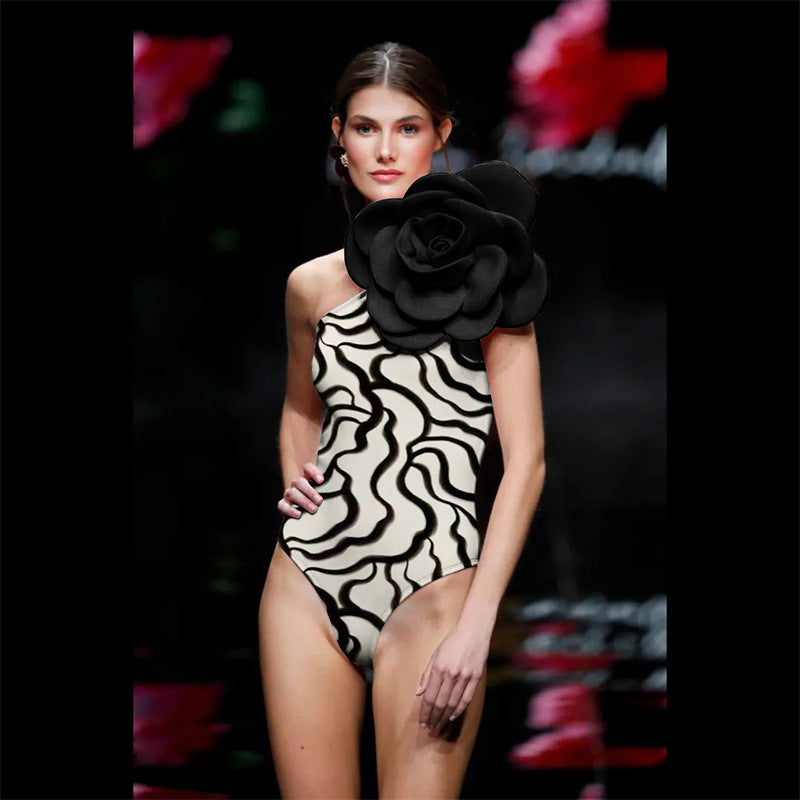 Women's Big Flower High Quality One-piece Swimsuit All-matching Women
