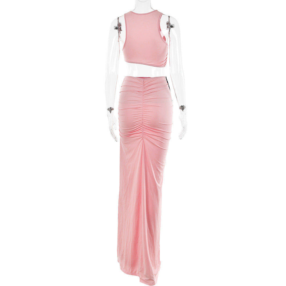 Cropped Tank Top Sexy Temperament High Waist Stitching Bow Set