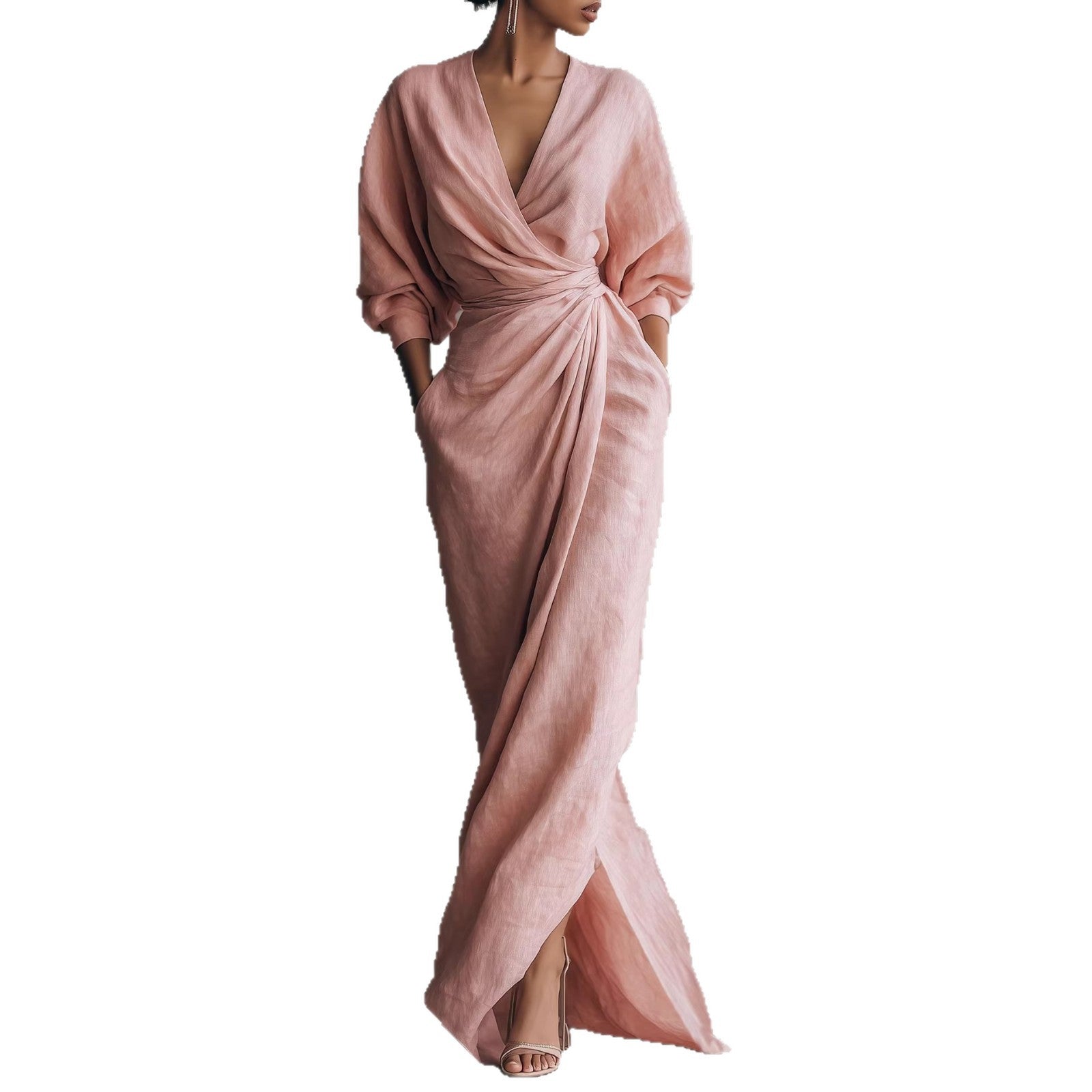 Womens V-neck Waist-cinching Dress