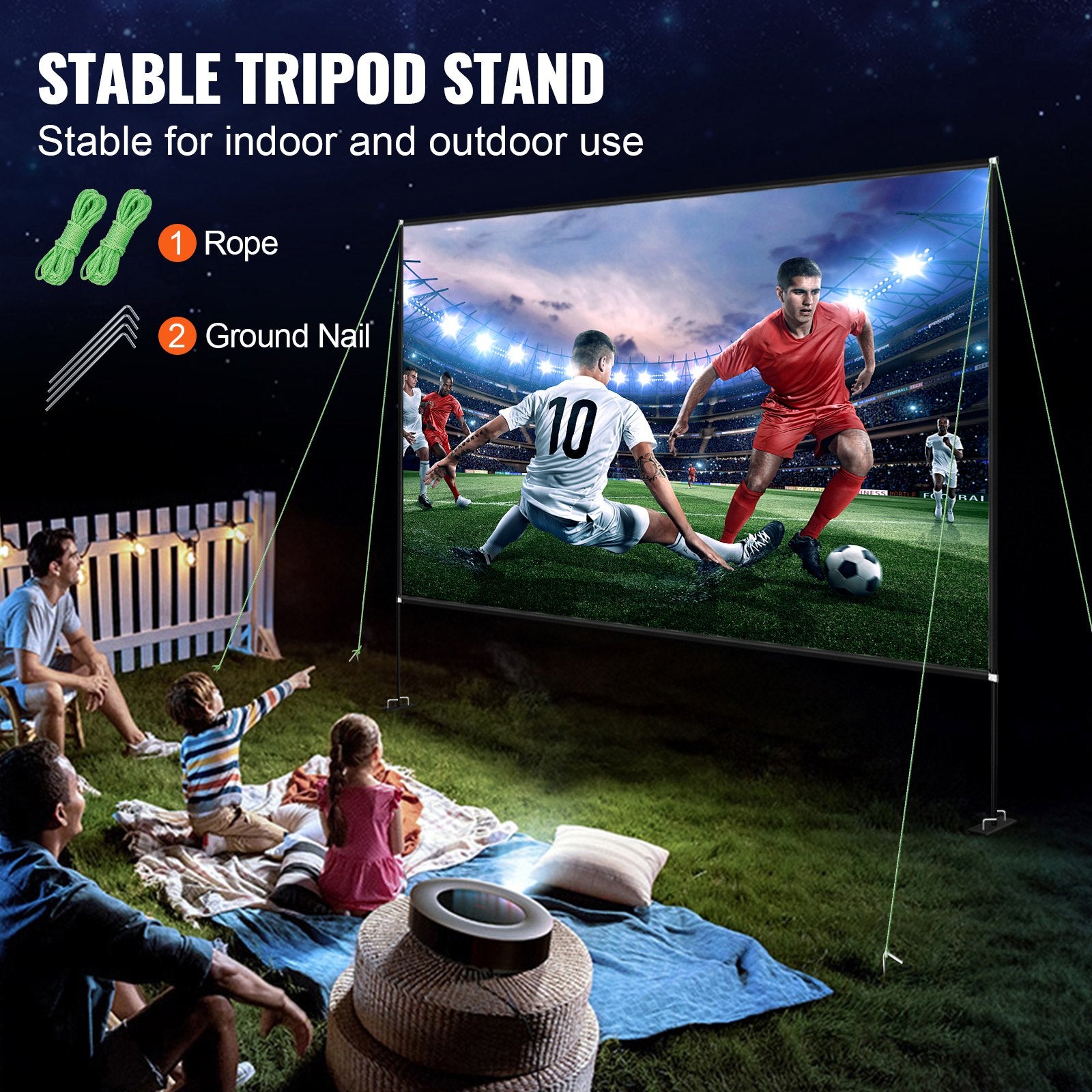 Projector Screen With Stand 150inch Portable Movie Screen 16:9 4K HD Wide Angle Outdoor Projector Screen Stand Easy Assembly With Storage Bag For Home Theater Office Outdoor Use