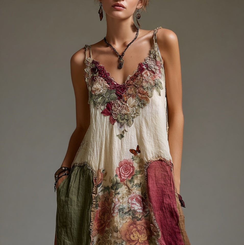 Womens Summer New V-Neck Sleeveless 3D Printed Sexy Tank Dress