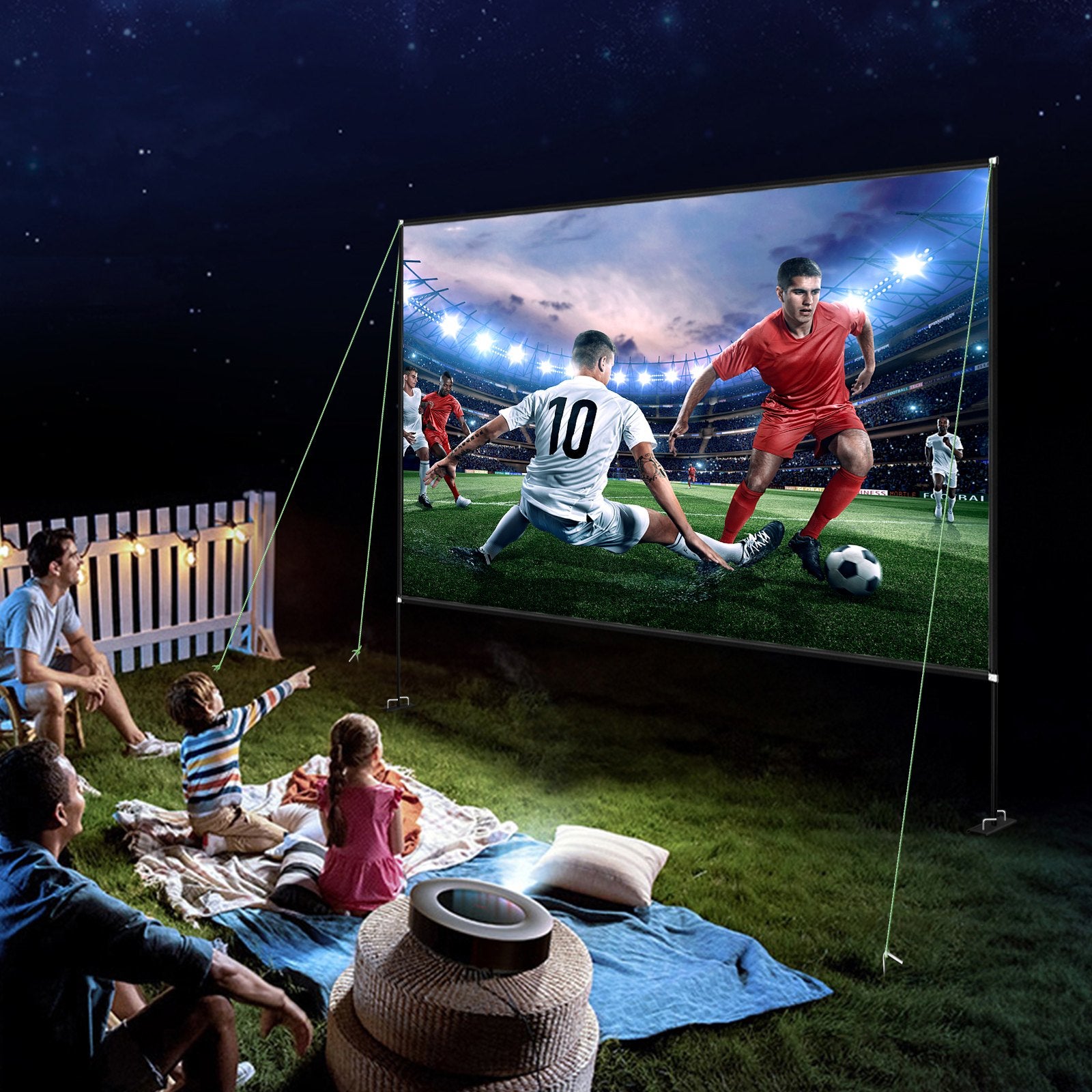 Projector Screen With Stand 150inch Portable Movie Screen 16:9 4K HD Wide Angle Outdoor Projector Screen Stand Easy Assembly With Storage Bag For Home Theater Office Outdoor Use
