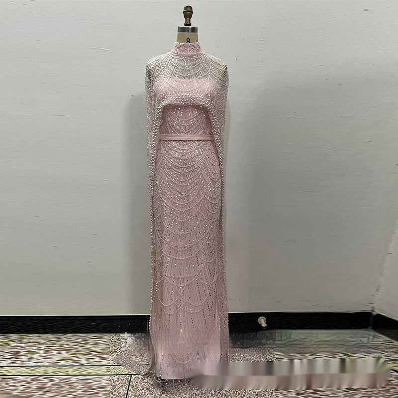 Pearl Embroidery Material Evening Party Dress