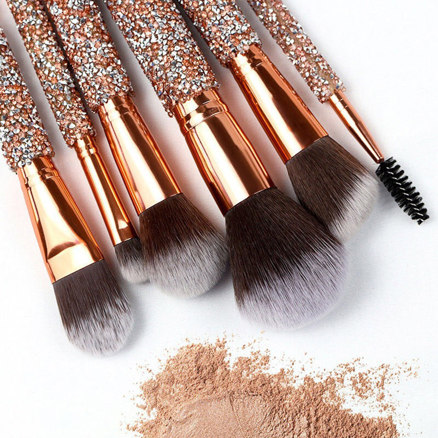 10Pcs Luxury Makeup Brush Set Diamond Rivet Handle Design Crystal Makeup Brush, For Face And Eye Makeup Brush Professional Foundation Concealer Eye Shadow Makeup Tool