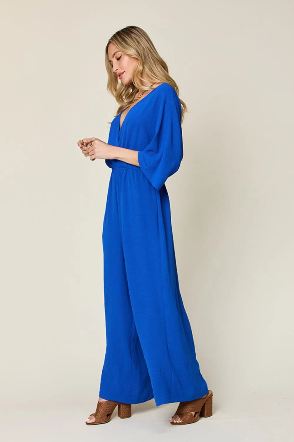 Double Take Full Size Surplice Wide Leg Jumpsuit with Pockets - Golwina