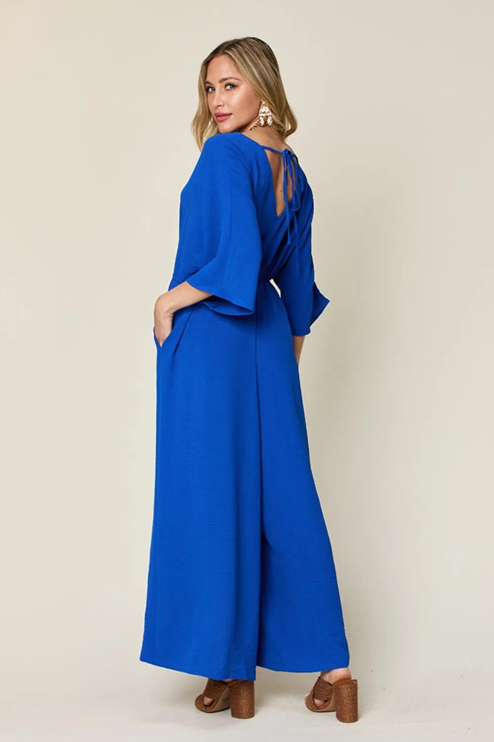 Double Take Full Size Surplice Wide Leg Jumpsuit with Pockets - Golwina