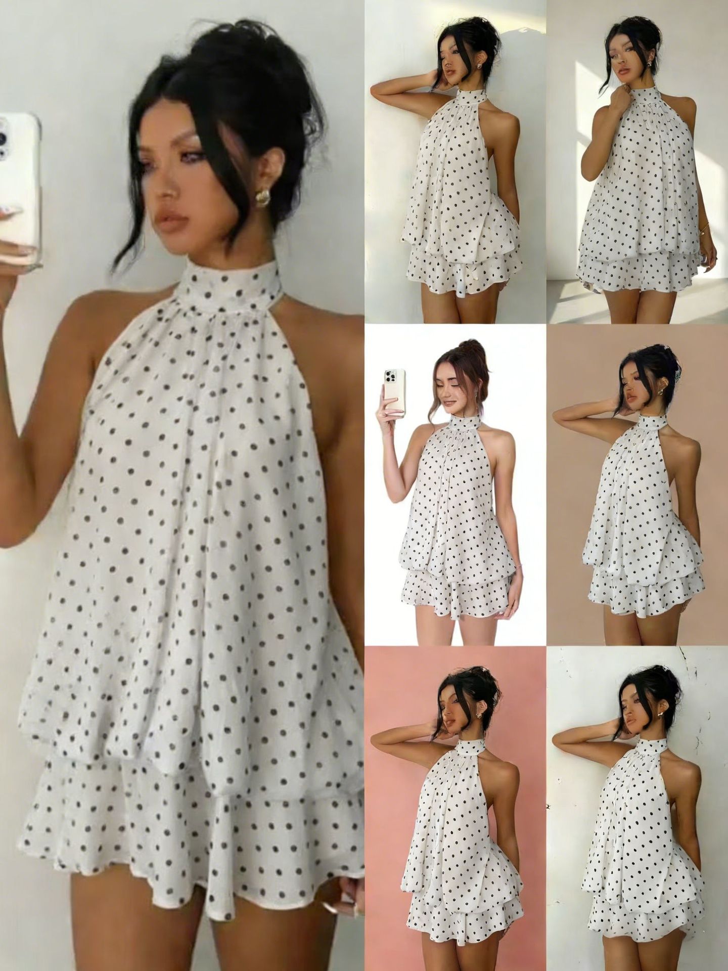 Chiffon Halter Tea Length Dress Sassy Skirt