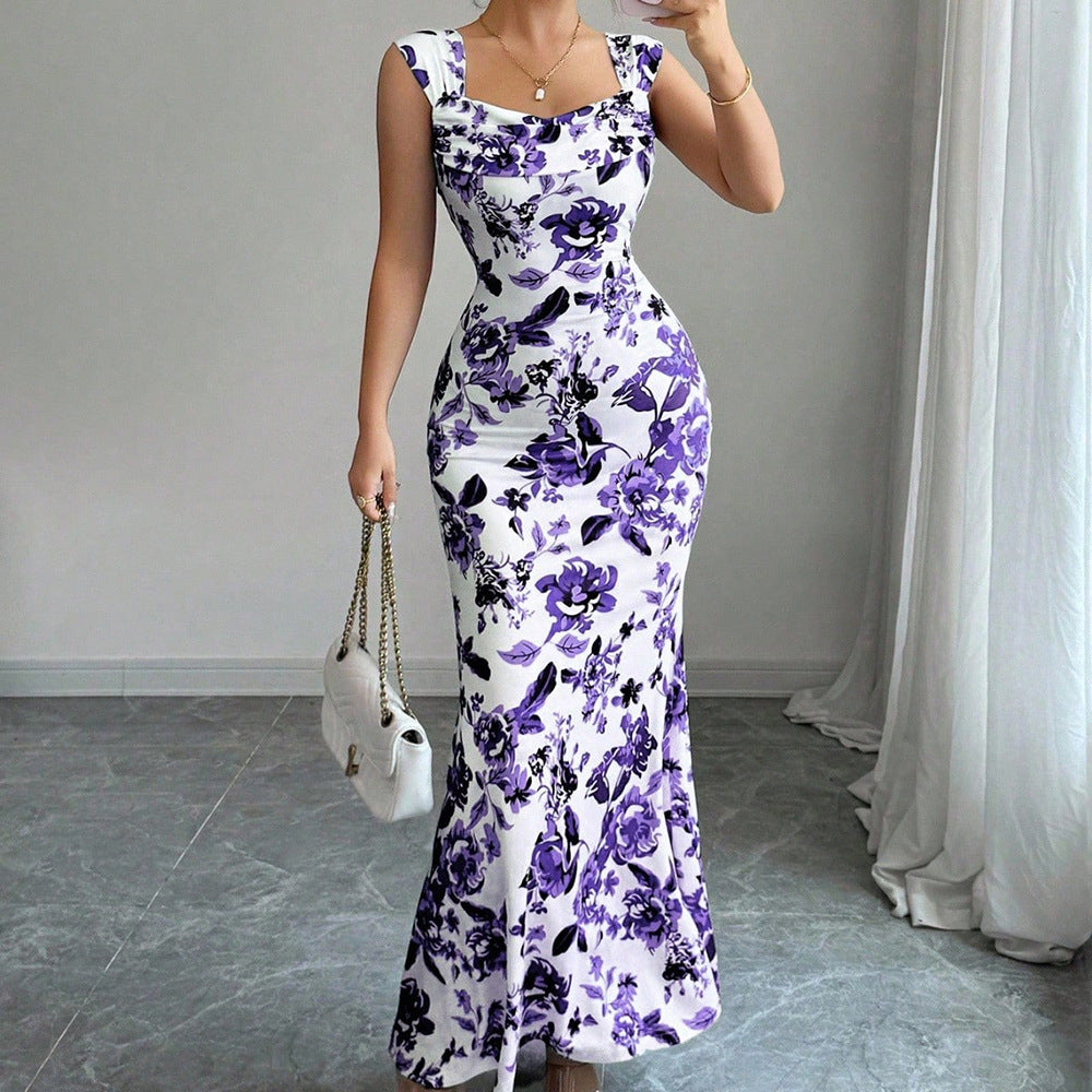 Sweet High Waist Printed Tie Dress