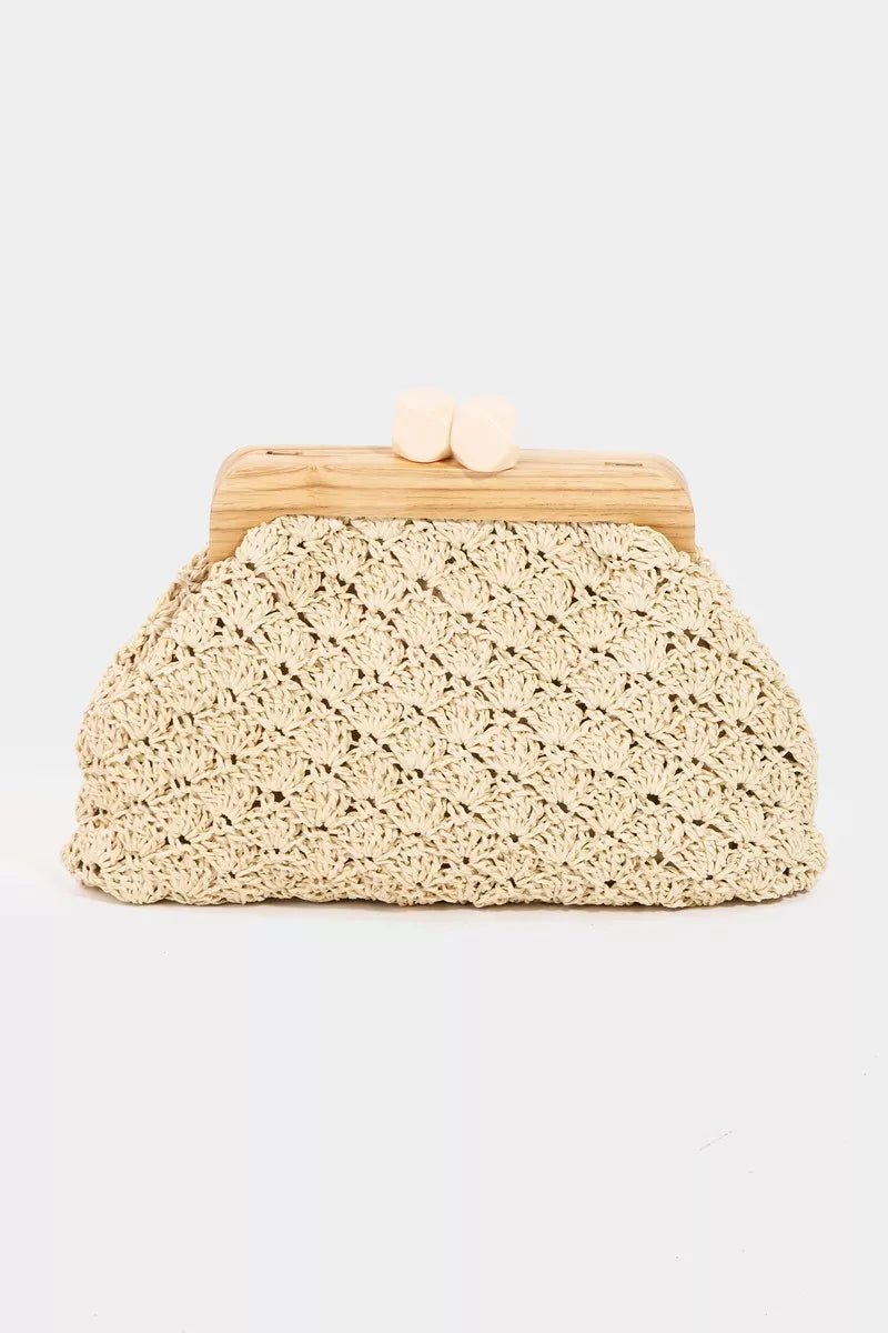 Fame Straw Braided Wooden Frame Cluch Bag - Golwina
