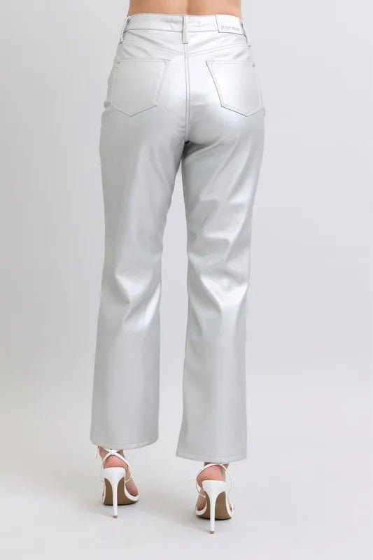 Judy Blue Full Size High Waist Silver Faux Leather Pants Plus Size - Golwina