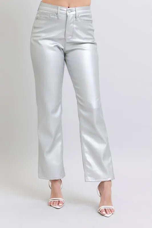 Judy Blue Full Size High Waist Silver Faux Leather Pants Plus Size - Golwina