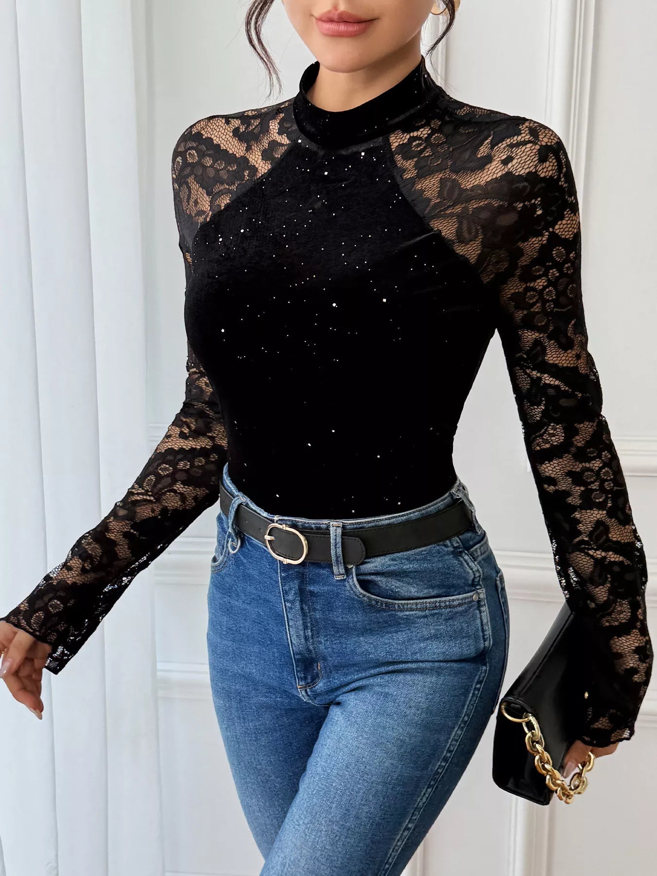 Lace Mock Neck Bodysuit - Golwina