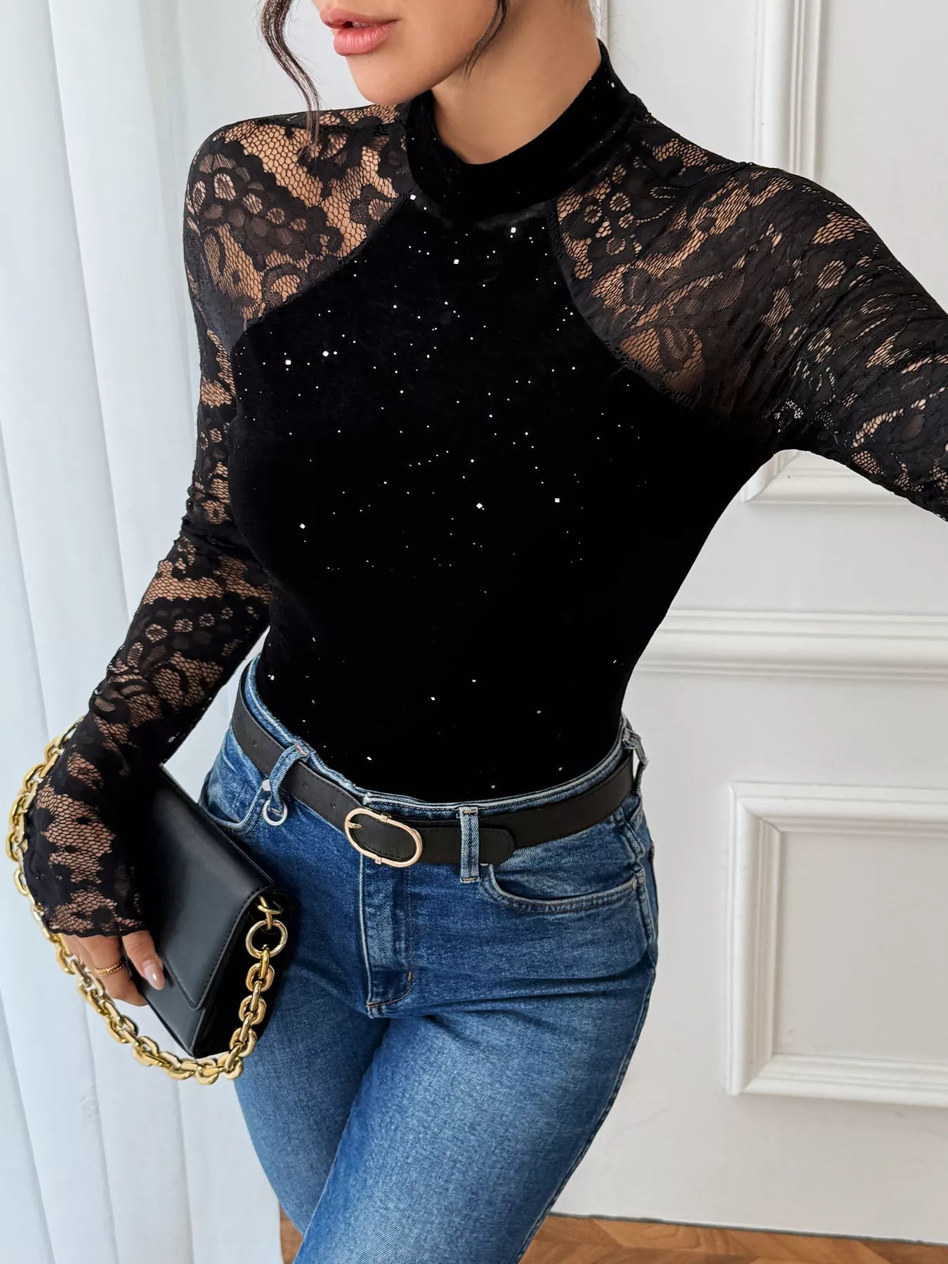Lace Mock Neck Bodysuit - Golwina