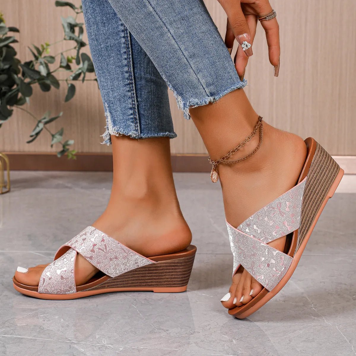 Open Toe Wedge Sandals - Golwina