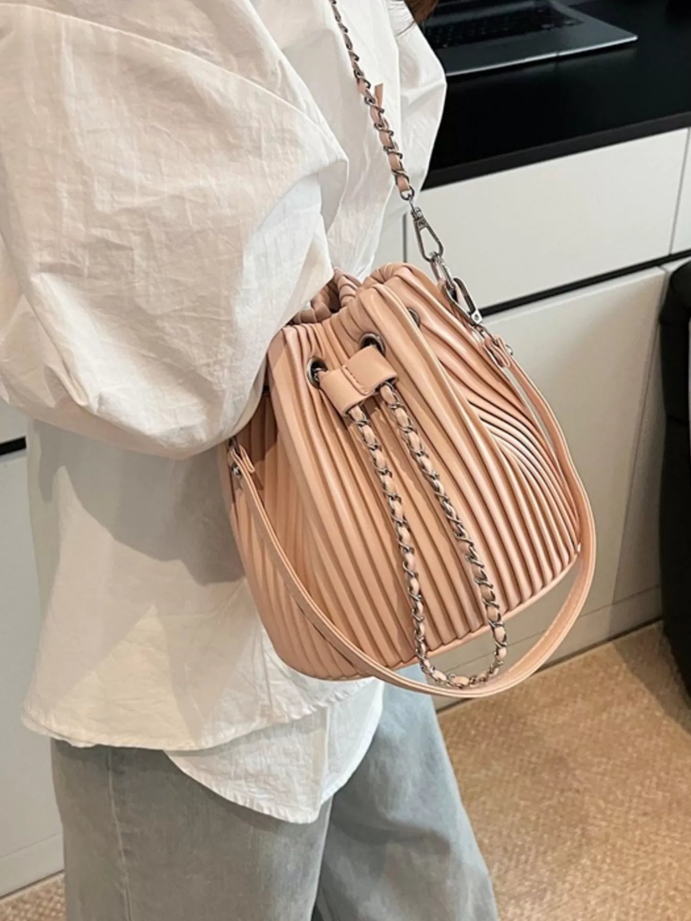 Pleated Bucket Crossbody Bag - Golwina