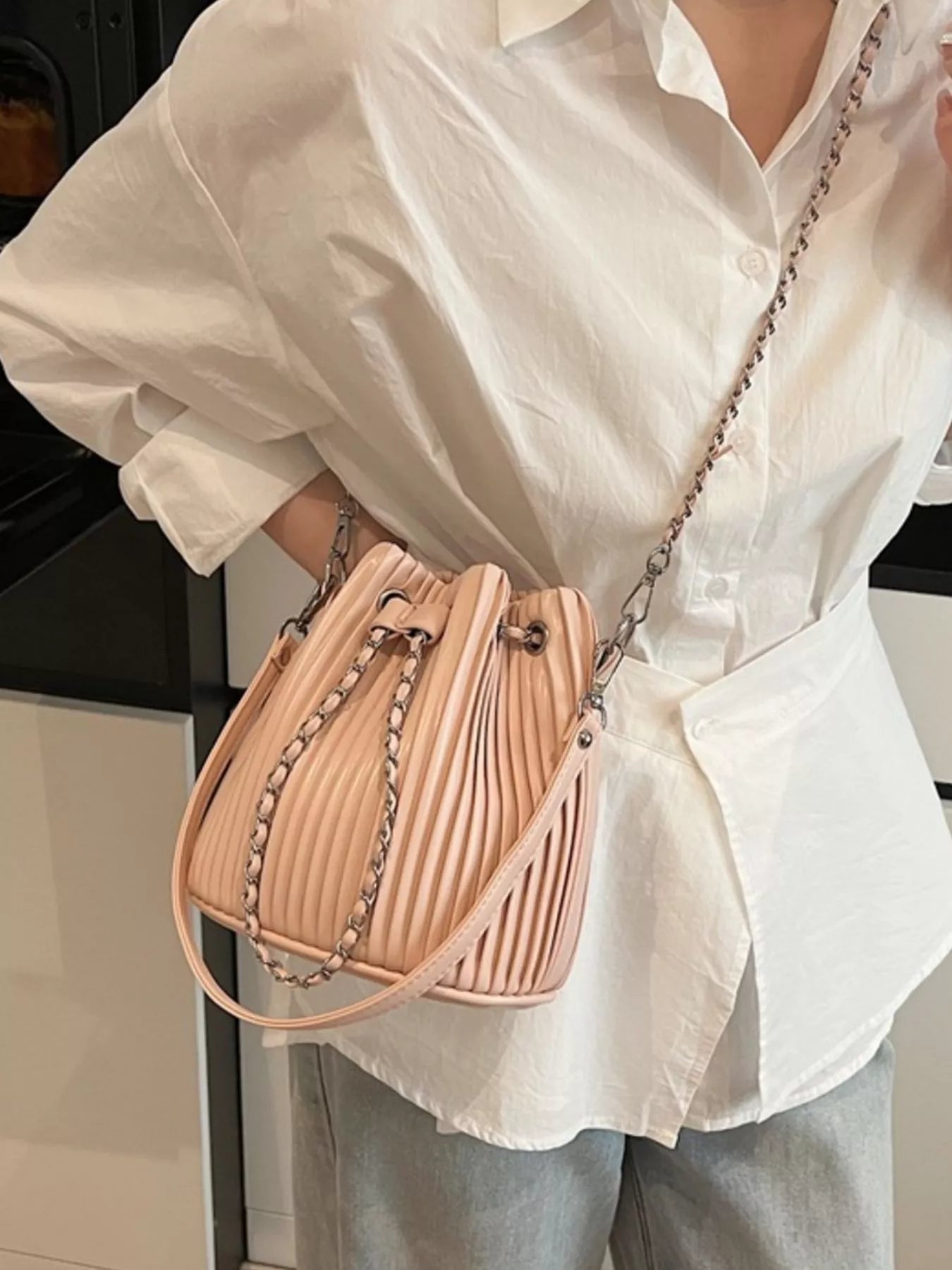 Pleated Bucket Crossbody Bag - Golwina