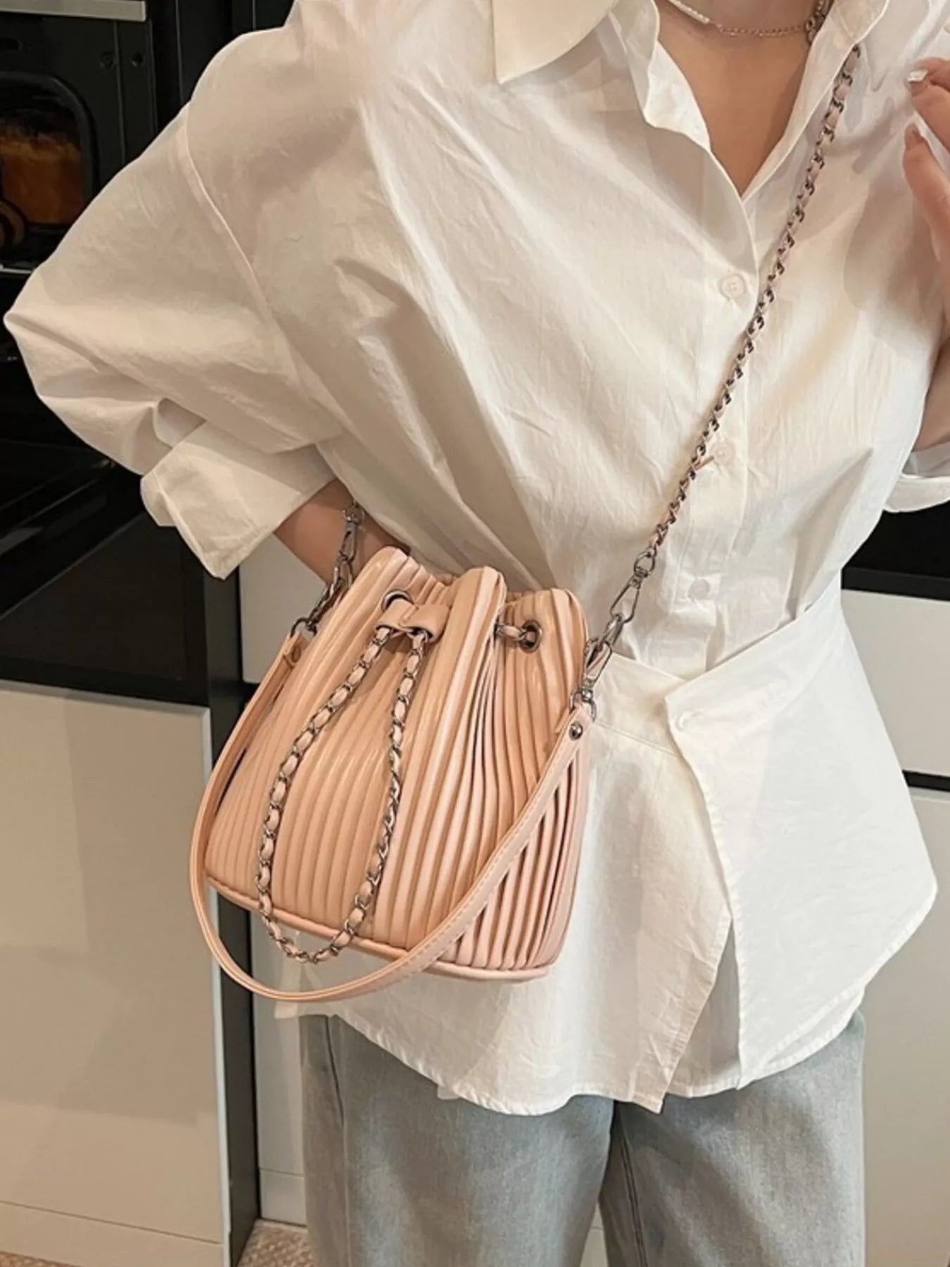 Pleated Bucket Crossbody Bag - Golwina