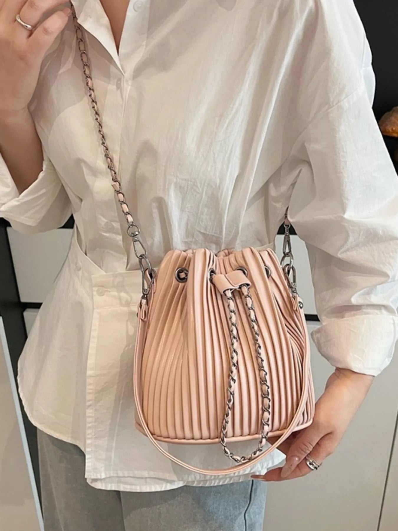 Pleated Bucket Crossbody Bag - Golwina